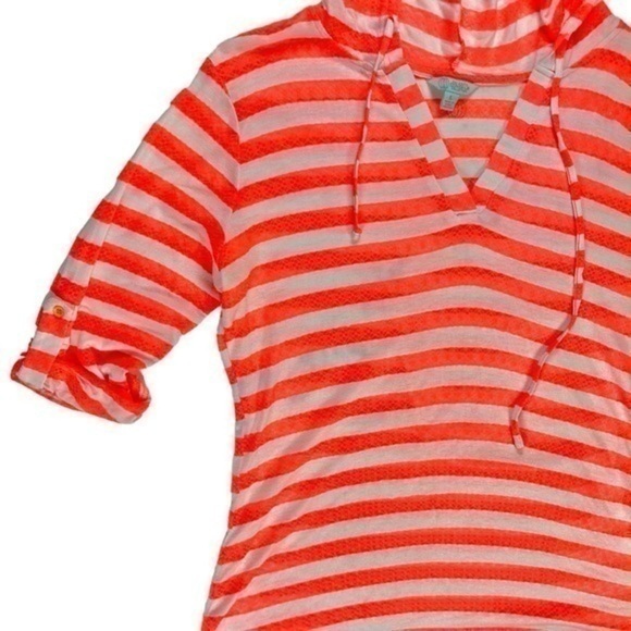 Balance Cover Up Collection Beach Hoodie Womens Size Large Orange White Stripes - Picture 5 of 16